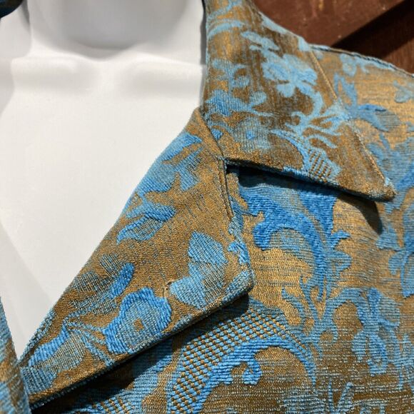 KINDRED SPIRIT Floral Brocade Jacket Large Turquoise Waist Length Tooled Design - Picture 5 of 16